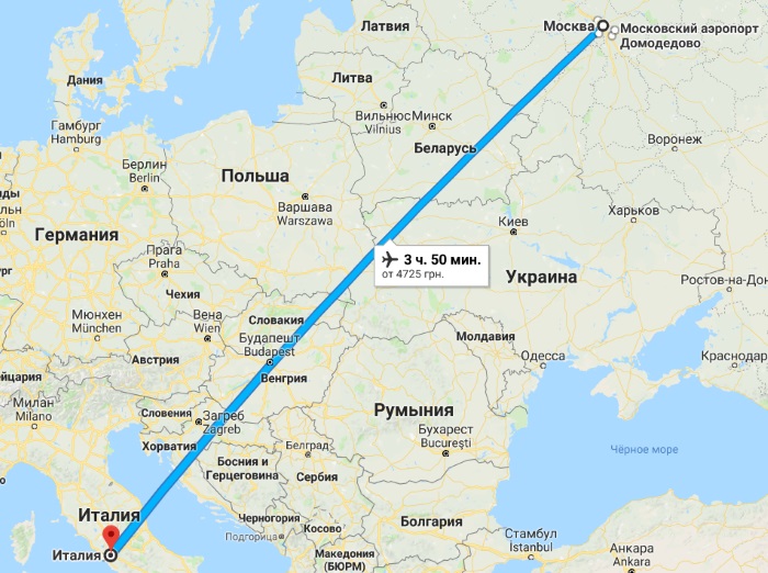 Сколько добираться на самолете. Маршрут самолета Москва Италия. Путь от Москвы до Италии. Италия Москва карта.